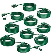 50 Ft Outdoor Extension Cord, Evenly Spaced 10 Outlets Plugs, 16/3 SJTW Weatherproof Multiple Out...