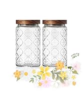 Vintage Glass Jars with Wood Lids - 2 PC 34 OZ Airtight Storage Canisters for Kitchen Pantry Bath...