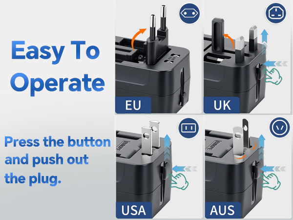 Universal Travel Adapter, International Plug Adapter with 2 USB Ports (1 USB C)