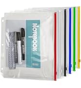 Binditek 40 Pack Plastic Zippered Binder Pockets, 3-Hole Punched Binder Folders for 3 Ring Binder...