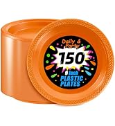 WELLIFE Orange Party Plates 9 Inch -150 Count, Plastic Disposable Dinner Plates for Party Easter ...