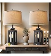G-SAFAVA 23.75" Retro Farmhouse Black Table Lamp for Living Room Bedroom Nightstand Set of 2 Touc...