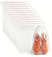 PLULON 12 Pcs Shoe Bags Waterproof Drawstring for Travel 15.7" x 11.8" | Transparent Storage Plas...