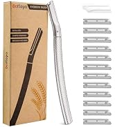 Eyebrow Razor and Face Razor for Women, Reusable Metal Handle with 12 Refill Blades and Protectiv...