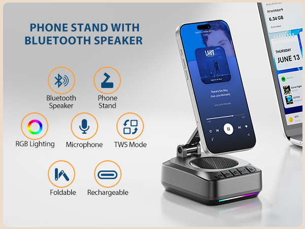 Cell Phone Stand with Bluetooth Speaker