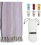 BAY LAUREL Turkish Beach Towel with Travel Bag 39 x 71 Quick Dry Sand Free Lightweight Large Over...