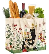 Miss Adola Large Canvas Grocery Tote Bag - Reusable Extra Large Shopping Shoulder Bags with 6 Inn...
