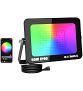 SKYWORLD 1 x 50W LED Floodlights Outdoor, Smart RGB Flood Lights with Plug, APP Remote Control, D...