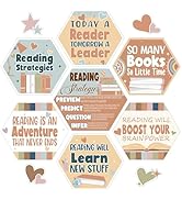 22Pcs Boho Reading Posters Reading Bulletin Board for Classroom Boho Rainbow Read Poster Motivati...
