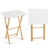 Giantex Folding TV Tray Table - Set of 2 Bamboo TV Trays for Eating on Couch, Foldable Sofa Side ...