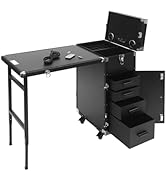 Mahugde Cosmetic Trolley Storage Organizer, Foldable Nail Tables with 4 Drawers Mirror&Speaker fo...