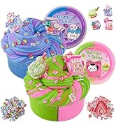 LAWOHO 2X120ml Butter Slime Kit Includes Two-Toned Butter Slime with 6 Packs Add-Ins, Slime for K...