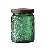 Vintage Glass Jar, Green Sunflower Storage Jar, 23.7 FL OZ Glass Jar with Solid Wood Lid, Glass F...