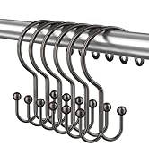 Bathway Shower Curtain Hooks Ring Bronze, 12 Pcs Double Sided Shower Hooks, Rust Proof Metal Show...