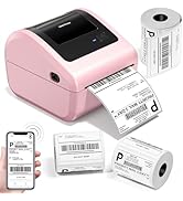 Omezizy Bluetooth Shipping Label Printer with 3 Roll Labels, D450BT Pink Thermal Label Printer 4x...
