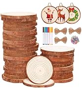 Max Fun Natural Wood Slices 30Pcs 2.4-2.8'' Craft Wood Kit Christmas Ornaments Unfinished Predril...