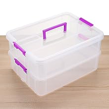 2-Tiers Stack Carry Storage Box With Handle lid