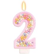 FAMGift Pink Birthday Candles - Number 2 Candle, Colorful Macaron Candles, 2 Cake Topper, Pink Bi...