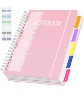 Ouzoustate Pink 5 Subject Notebook College Ruled 300 Pages Hardcover Spiral Notebook with Removab...