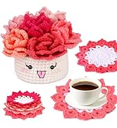 Hssugi Crochet Kit for Beginners, 6PCS Crochet Starter Kit, Potted Plant Coasters Crochet Kit wit...