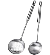 Soup Ladle and Slotted Spoon Set of 2, Metal 316 Stainless Steel Kitchen Ladles Food Strainer, La...