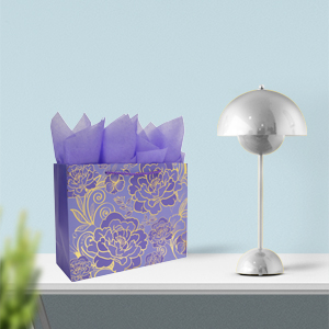 13‘’ Large Rose Purple Foil Traced Flowers Gift Bag Set