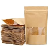 Tecbeauty 100pcs Kraft Paper Stand Up Pouches Zipper Lock Resealable Food Storage Bags with Windo...