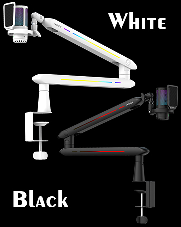 White cable management podcast equipment mic stand gaming accessories microphone pc arm home RGB