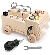 Comfy Cubs Busy Board Toy Truck Set - Fun & Noise-Free, Pine Wood Activity Board for Toddlers wit...