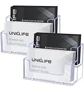 Uniclife 2 Pack Acrylic Business Card Holder for Desk 2 Slots Clear Business Card Display Stand f...