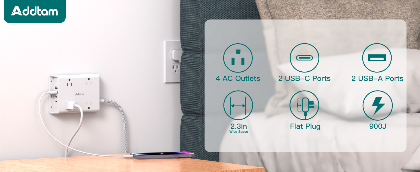 AD314-flat plug power strip