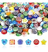 TOAOB 180pcs Assorted Lampwork Beads 8mm Glass Loose Spacer Beads Flat Round Flower Star Beads fo...