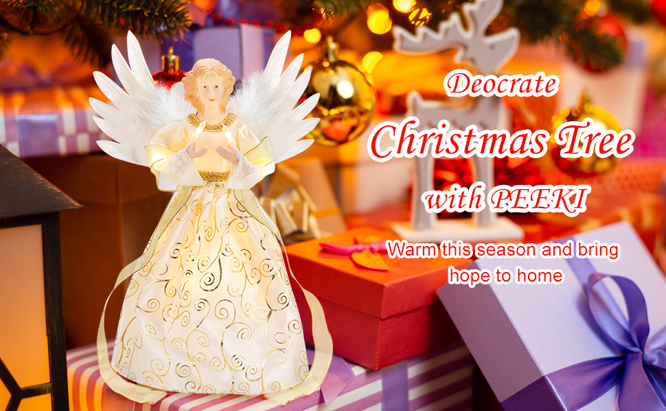 Angel Christmas Tree Topper, Silver Angel Tree Topper LED Lighted Xmas Tree Topper with Wings