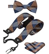HISDERN Bow Tie and Suspenders for Men Suspender and Bowtie Handkerchief Set Adjustable Y Shape 6...