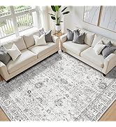 Washable Area Rug 8x10 Grey, Large Soft Rugs for Living Room Floral Grey Carpet 8x10 Area Rugs fo...