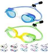 Vvinca Kids Swim Goggles with Bungee Strap No Leaking Anti Fog Toddler Goggles with Quick Adjust ...