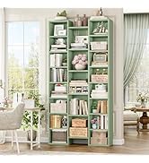 FOTOSOK 71’’ Tall Bookshelf, Triple Wide Bookshelf with Adjustable Shelves, 8 Tier Media CD DVD S...