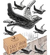 Flying Bird Decorative Wall Hooks (5 Pack) Cast Iron, Silver Coat Hooks, Wall Mounted - Farmhouse...