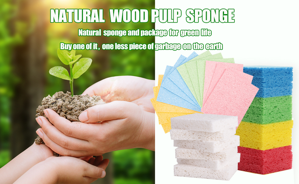 Natural wood pulp sponge