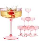 LIYH 20pcs Pink Martini Glasses 10 Oz Martini Glasses Plastic Disposable Pink Coupe Glasses Plast...