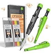 Nicpro Carpenter Pencil with Sharpener, CP3000 Carpenter Mechanical Pencils with 19 Refill, Deep ...