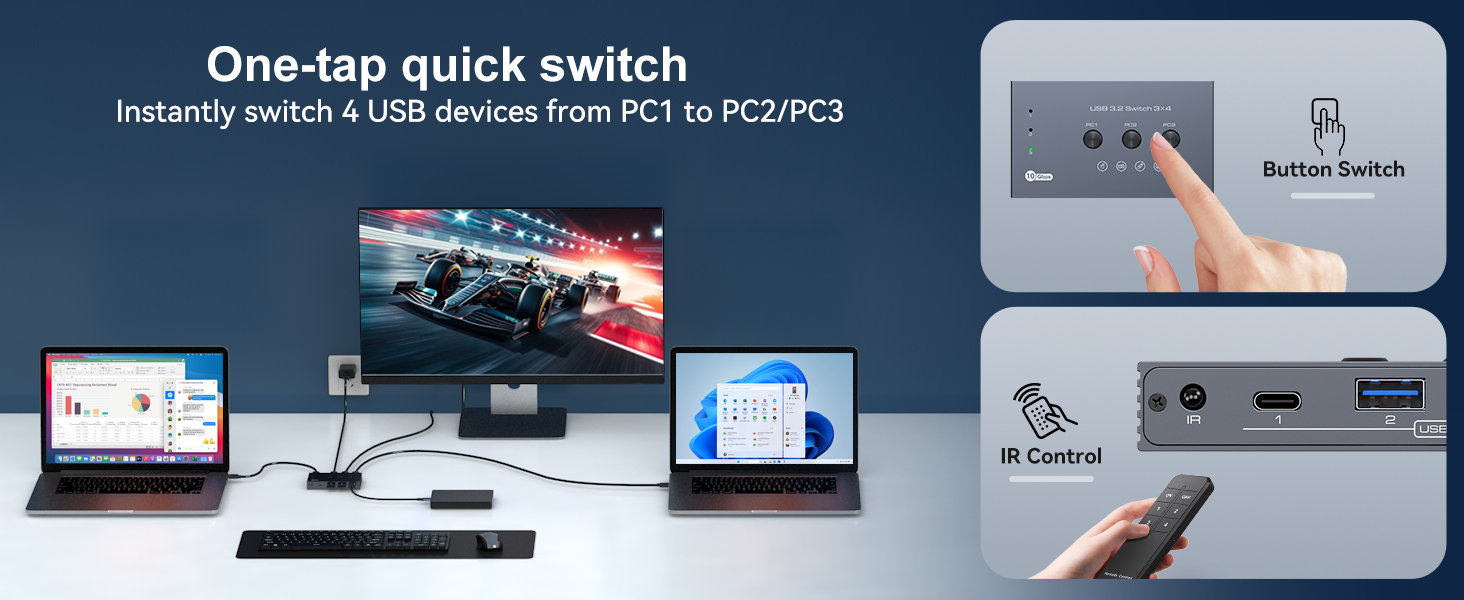 THXCDBID USB 3.2 Switch 3 PC Sharing 4 USB Port