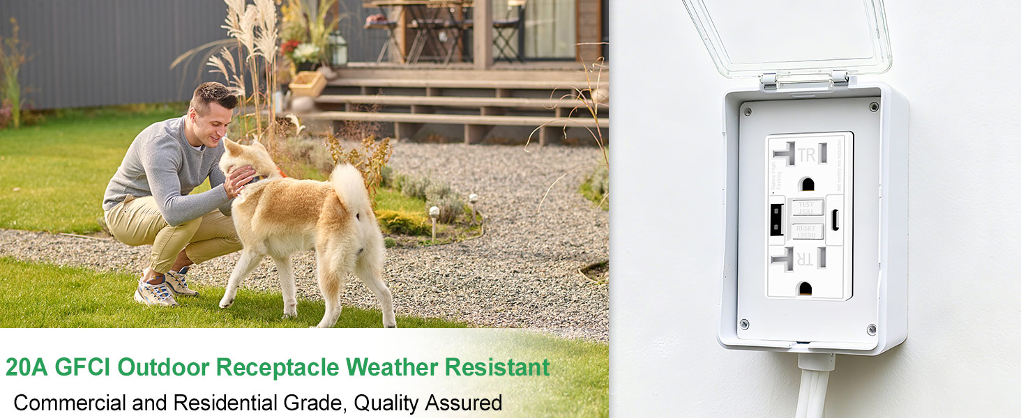 20Amp GFCI Outlet with USB C ; USB A Ports weather resistant