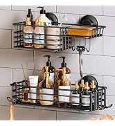 TAILI Shower Caddy Suction Cup 2 Pack with Hooks and Soap holder, Heavy Duty Shower Organizer for...
