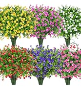 Roberly 24 Bundles Artificial Flowers for Outdoors, UV Resistant Eucalyptus Fake Flowers Shrubs G...