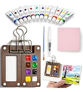 Mini Watercolor Paint Set, 12 Colors Portable Pocket Watercolour Travel Kit with 8 Grid Wood Pain...