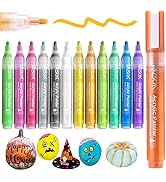 Paint Pens Acrylic Markers, ZSCM 12 Colors Paint Markers for Halloween Pumpkin Painting, Metallic...