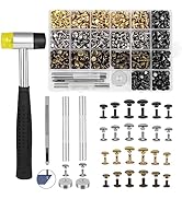 TLKKUE 360 Sets Leather Rivets 4 Colors Double Cap Rivets Tubular 3 Sizes with Rubber Hammer Fixi...
