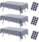 misaya 3 Packs Buffalo Disposable Table Cloth, 54 x 108 Inch Waterproof Plastic Tablecloth, Recta...