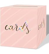 SietDESEO Iridescent Light Pink Card Box for Party 9 x 9 Inch Gift Card Box Holder for Wedding Bi...